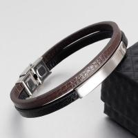 PU Leather Bracelet with Stainless Steel Double Layer & for man black and brown Sold By PC