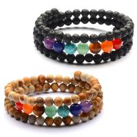Wrap Bracelet Lava with Gemstone & Picture Jasper plated Unisex Sold By Strand