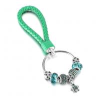 Stainless Steel Key Clasp with zinc alloy bead & Rhinestone Clay Pave & PU Leather Unisex 140mm Sold By PC