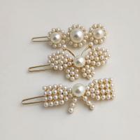 Hair Clip Zinc Alloy with ABS Plastic Pearl gold color plated & for woman nickel lead & cadmium free   Sold By Lot