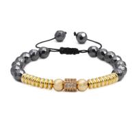 Brass Woven Ball Bracelets with Hematite plated Unisex & adjustable & micro pave cubic zirconia nickel lead & cadmium free 160-210mm Sold By Strand