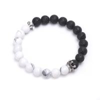 Gemstone Bracelets with Howlite & Lava plated & Unisex Length 7.3 Inch 3/Lot Sold By Lot