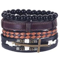 PU Leather Bracelet with Gemstone 4 pieces & fashion jewelry & for man black and brown Sold Per Approx 7 Inch Strand