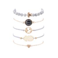 alliage de zinc Set de bracelet, avec pierre gemme & corde de coton, 5 pièces & bijoux de mode & pour femme, 2ensemblessérie/lot, Vendu par lot
