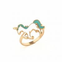 Zinc Alloy Finger Ring Unicorn gold color plated for woman & enamel nickel lead & cadmium free US Ring Sold By Lot
