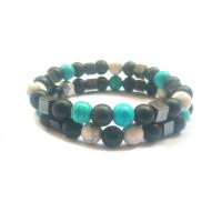 Black Agate Bracelets with turquoise plated Unisex Sold Per 7.2 Inch Strand