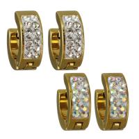 Stainless Steel Huggie Hoop Earring with Rhinestone Clay Pave gold color plated fashion jewelry & for woman Sold By Lot