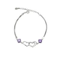925 Sterling Silver Bracelet, with 1.18lnch extender chain, Heart, silver color plated, box chain & for woman & with rhinestone & hollow, more colors for choice, 5mm, Length:Approx 6.2 Inch, 2Strands/Lot, Sold By Lot