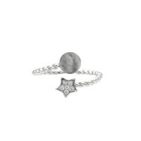 925 Srebro Mankiet palcu, ze Moonstone, Gwiazdka, Platerowane w kolorze srebra, dla kobiety & z kamieniem, 5mm, 1mm, rozmiar:6-8, 2komputery/wiele, sprzedane przez wiele