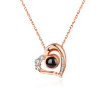 925 Sterling Silver Miniature Projection Necklace with Gemstone Heart plated for woman & hollow Sold Per Approx 17.7 Inch Strand