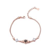 925 Sterling Silver Miniature Projection Bracelet, Wing Shape, rose gold color plated, for woman & with rhinestone, metallic color plated, 19mm, Sold Per Approx 7.9 Inch Strand