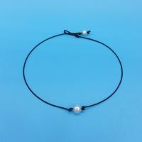 PU collar de cuerda, Cuero de PU, con Perlas de vidrio, Joyería & para mujer, en blanco y negro, longitud 16 Inch, Vendido por UD