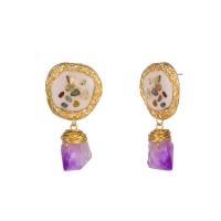 Shell Earrings Zinc Alloy with Natural Stone & Shell gold color plated for woman & enamel purple nickel lead & cadmium free Sold By Pair