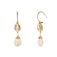 Shell Earrings Zinc Alloy with ABS Plastic Pearl & Shell gold color plated for woman nickel lead & cadmium free Sold By Pair
