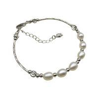 Zinc Alloy Bracelet with Freshwater Pearl plated Adjustable & fashion jewelry & for woman nickel lead & cadmium free 5.5-6mm Sold Per Approx 7.08 Inch Strand