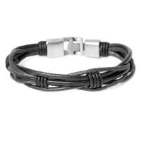 PU Leather Bracelet with Zinc Alloy platinum color plated for man Sold Per Approx 7.8-8.6 Inch Strand