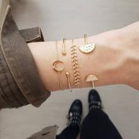 Zinc Alloy Bracelet Set cuff bangle & bracelet gold color plated 4 pieces & for woman & with rhinestone nickel lead & cadmium free Length 7.5 Inch Sold By Set