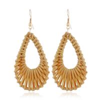 Rattan Drop Earring with Brass plated fashion jewelry & for woman khaki Sold By Pair