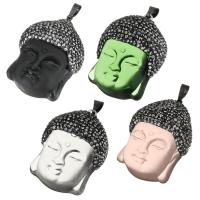 Glass Pendant with Rhinestone Clay Pave & Brass Buddha black ionic Approx Sold By PC