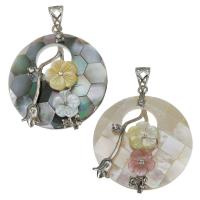 Rhinestone Brass Pendants with Pink Shell & Yellow Shell & White Shell silver color plated with flower pattern & with rhinestone nickel lead & cadmium free Approx Sold By PC