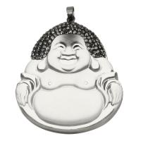 rhinestone lera bana Hänge, med Glas & Mässing, Buddha, silver pläterad, 49x57x15mm, Hål:Ca 5x6mm, Säljs av PC