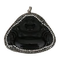 Rhinestone Clay Pave Pendant with Glass & Brass Buddha black Approx Sold By PC