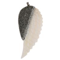 Natural White Shell Pendants with Rhinestone Clay Pave & Brass Wing Shape silver color plated Approx Sold By PC