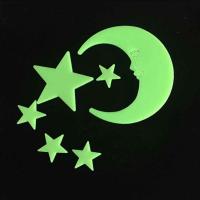 Plastic Luminous Stickers Moon and Star adhesive & luminated 30-50mm Sold By Set