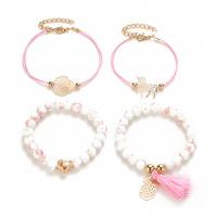 Zinc Alloy Bracelet Set with Glass Beads & Cotton Cord plated 4 pieces & fashion jewelry & for woman pink nickel lead & cadmium free Sold By Set