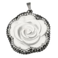 Rhinestone Clay Pave Pendant with Glass & Brass Flower silver color plated Approx Sold By PC