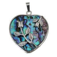 Brass Heart Pendants with Abalone Shell silver color plated nickel lead & cadmium free Approx Sold By PC