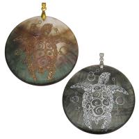 Natural Black Shell Pendants with Brass Flat Round plated With Animal Pattern Approx 4mm Sold By PC