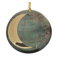 Brass Pendant with Black Shell Flat Round gold color plated nickel lead & cadmium free Approx 4mm Sold By PC