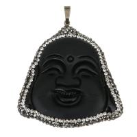 Rhinestone Clay Pave Pendant with Glass Buddha antique copper color plated Approx Sold By PC