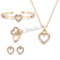 Zinc Alloy Jewelry Sets Stud Earring & bangle & finger ring & necklace plated 4 pieces & fashion jewelry & for woman & with rhinestone golden nickel lead & cadmium free Sold By Set