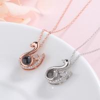925 Sterling Silver Miniature Projection Necklace with Glass Swan real silver plated for woman & with rhinestone 40+5cmuff0c Sold By Strand