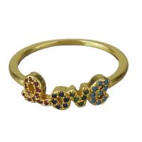Cúbicos Circonia Micro Pave anillo de latón, metal, chapado en oro real, micro arcilla de zirconia cúbica & para mujer, libre de níquel, plomo & cadmio, 6mm, tamaño:8, Vendido por UD
