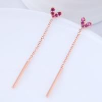 Brass Drop Earring with Cubic Zirconia stainless steel post pin plated for woman rose gold color nickel lead & cadmium free 50*7mm Sold By Pair