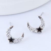 Brass Stud Earring with Cubic Zirconia stainless steel post pin Moon and Star plated for woman nickel lead & cadmium free 8*6mm Sold By Pair