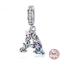 Cubic Zirconia Micro Pave 925 Sterling Silver Pendant Letter A real silver plated micro pave cubic zirconia & enamel Sold By PC