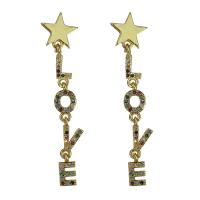 Cubic Zirconia Micro Pave Brass Earring Alphabet Letter real gold plated micro pave cubic zirconia & for woman nickel lead & cadmium free 51mm Sold By Pair