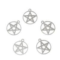 Stainless Steel Pendants, pentagram, hollow, original color, 15x17x1mm, Hole:Approx 1.5mm, 50PCs/Bag, Sold By Bag