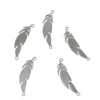 Stainless Steel Connector, Feather, 1/1 loop, original color, 8x33x1mm, Hole:Approx 1.6mm, 50PCs/Bag, Sold By Bag