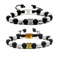 Gemstone Bracelets Lava with Howlite & Cotton Cord & Zinc Alloy Square plated Unisex 8mm Length Approx 7 Inch Sold By Lot