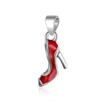 Cubic Zirconia Micro Pave 925 Sterling Silver Pendant Brass Shoes silver color plated for woman & enamel red Sold By PC