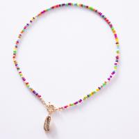 Glass Beads Necklaces with Shell & Brass plated fashion jewelry & for woman 40cm Sold By Strand