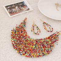 Seedbead Jewelry Set earring & necklace with Zinc Alloy brass earring hook plated 2 pieces & multilayer & for woman multi-colored nickel lead & cadmium free 400*88mm 65mm Sold By Set