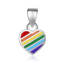 925 Sterling Silver Pendant Brass Heart silver color plated enamel multi-colored Sold By Lot