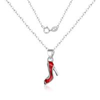 925 Sterling Silver Necklaces Brass Shoes silver color plated oval chain & for woman & enamel red Sold Per Approx 15.75 Inch Strand