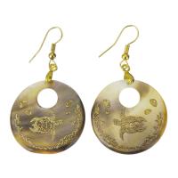 Shell Earrings Brass with Black Shell Flat Round gold color plated for woman 54mm 31mm Sold By Pair